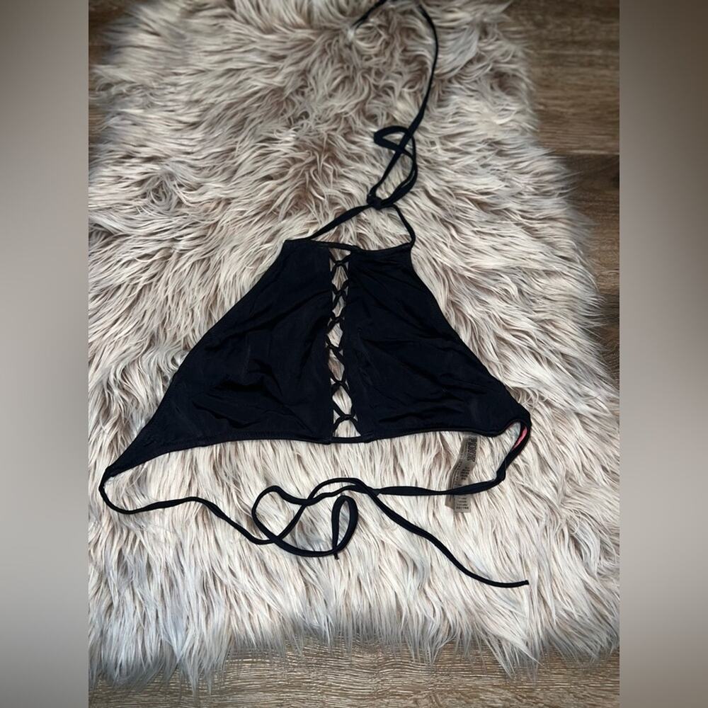 Pink black criss cross halter bikini top - Picture 6 of 10